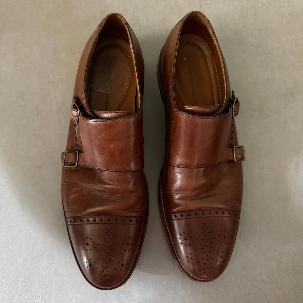 Johnston & Murphy Mens Tan Leather Double Monk Strap Brogue Shoes 11.5M